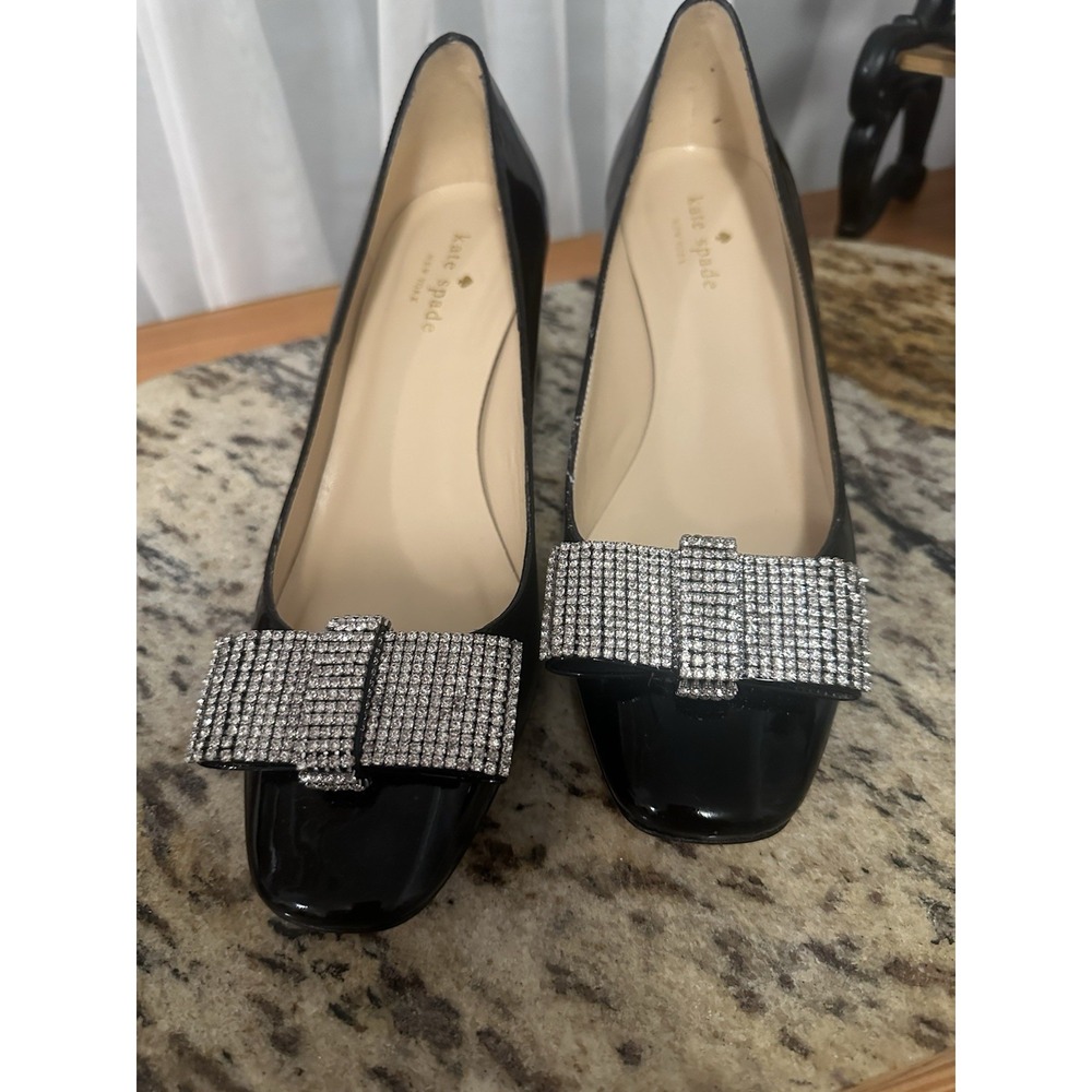 Kate Spade Dinah Bow Rhinestone Square Toe Block Heel. Party Shoes - Picture 1 of 11